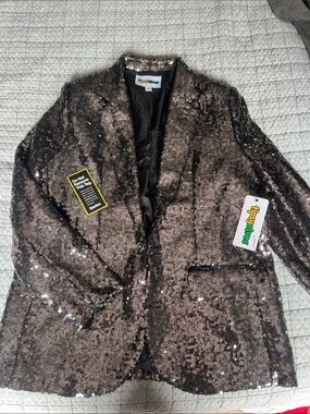 Tipsy Elves Women's Black Silver Sequin Blazer Jacket with Shimmer